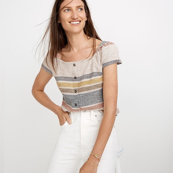 Madewell Texture & Thread Button-Front Top in Stripe - Medium - Picture 5 of 10